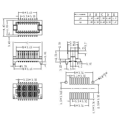 0.5mm Board to Board connector, Male with locating pegs type, mating Height=5.0mm BB0.5BM-5.0XXXX02