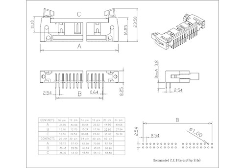 LHDR04 2.54mm Ejector Header 90°With Special Short Latch