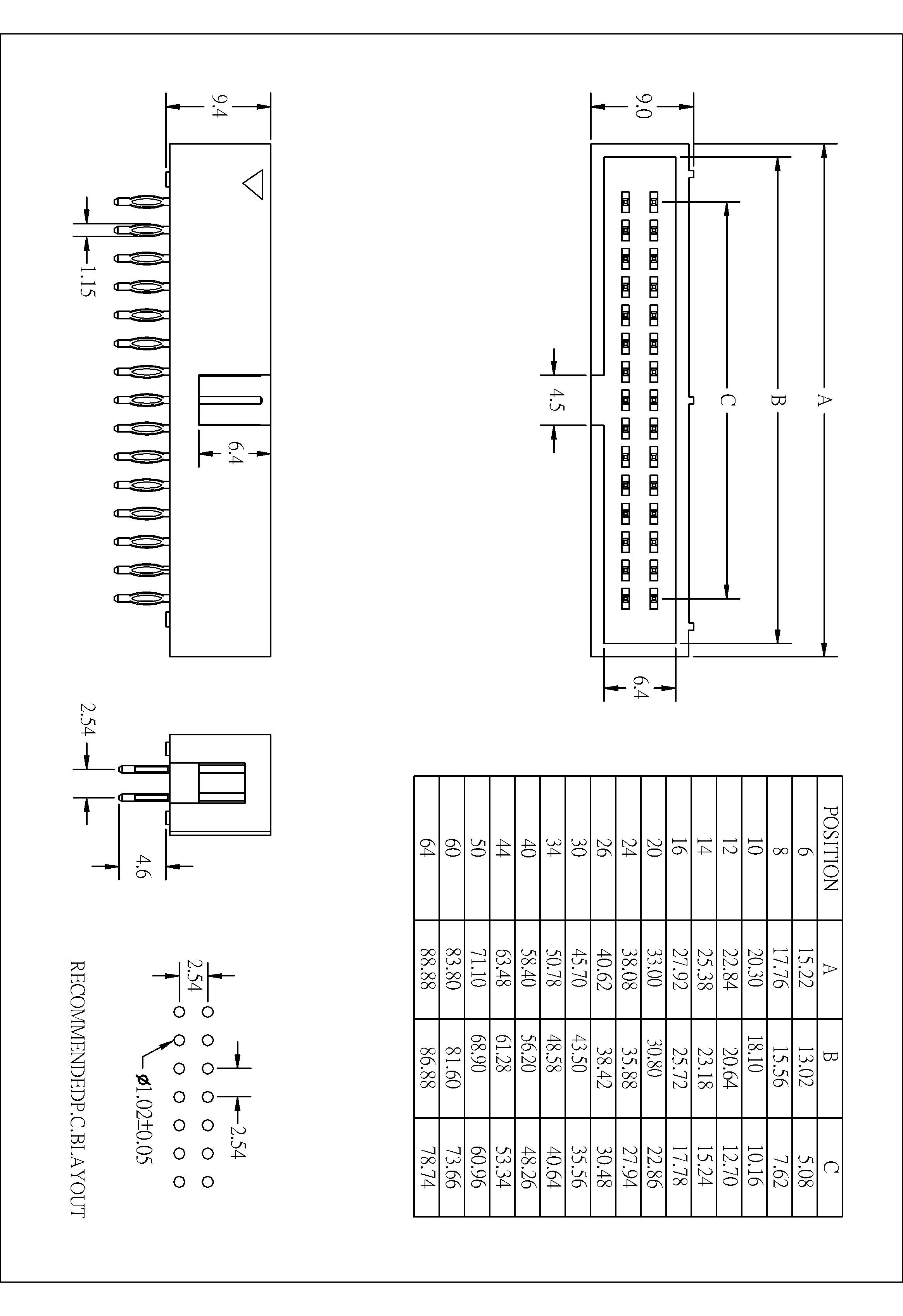 BHDS04 2.54mm Box Header 180°H=9.40