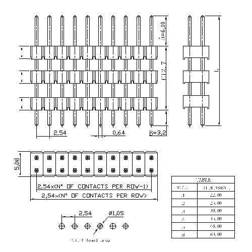 2.54mm Pin Header Dual Row Straight Triple Insulator